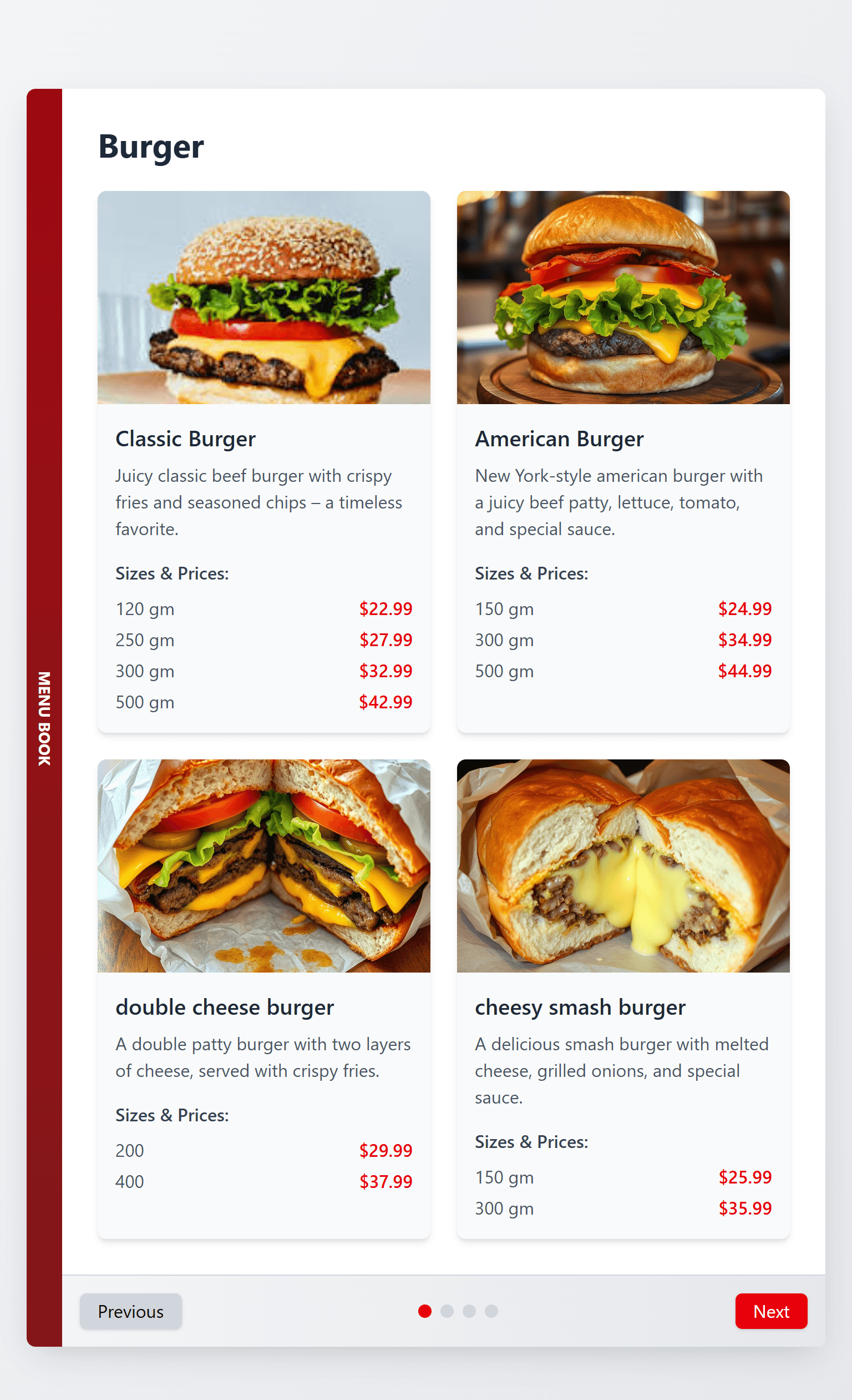 Editor interface showing menu customization options