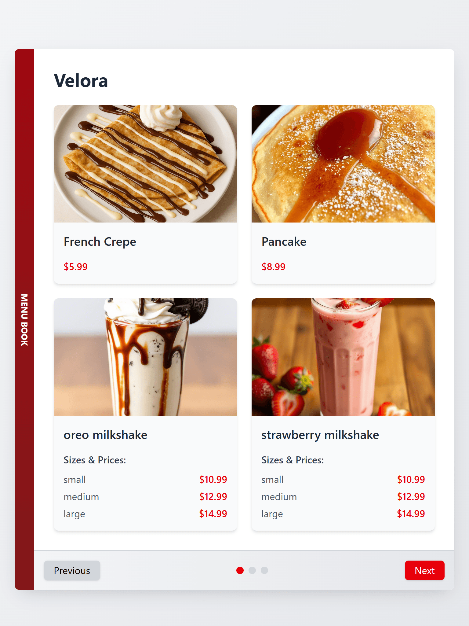 Editor interface showing menu customization options